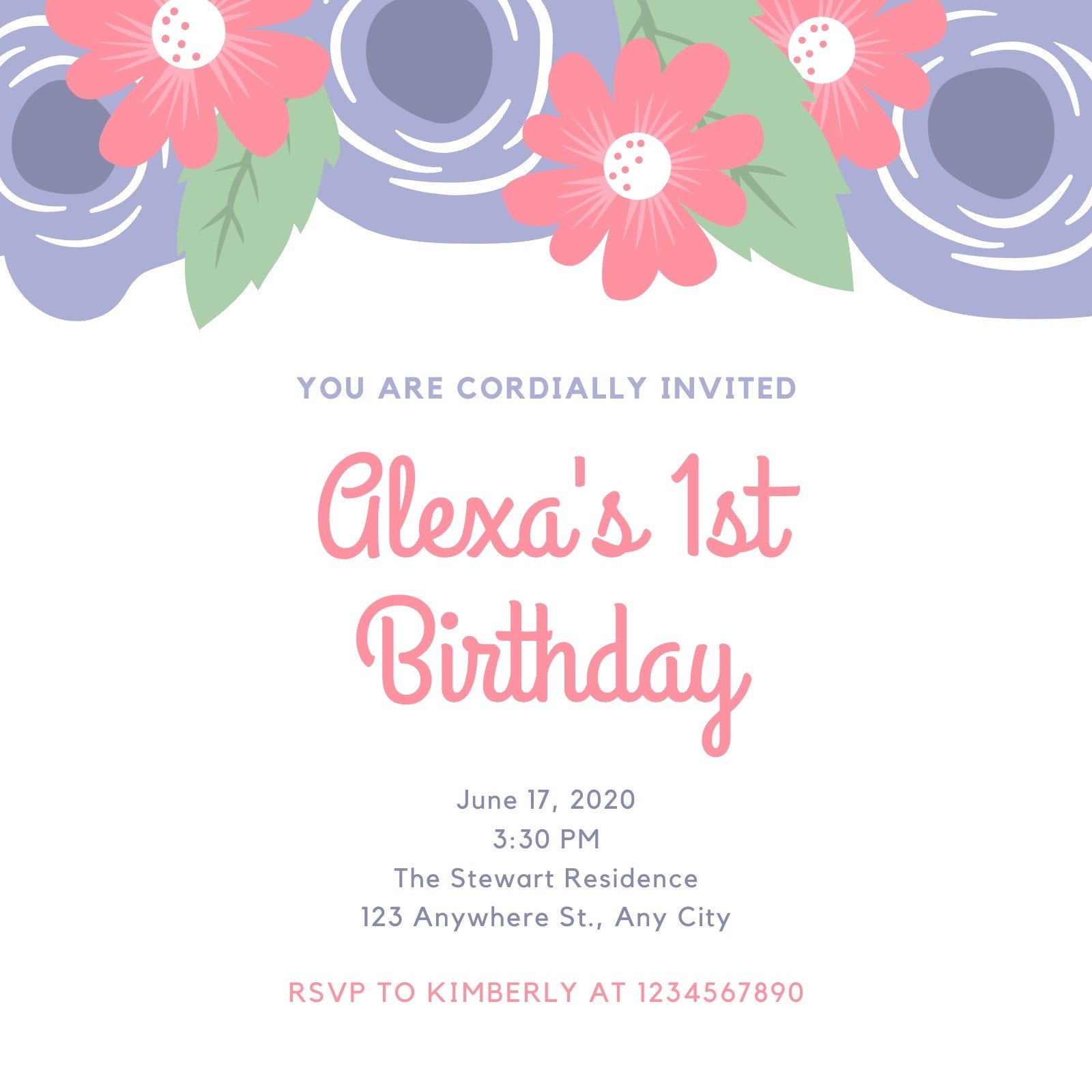 Tarjeta de cumpleaños de 1 Año  1st birthday invitation template