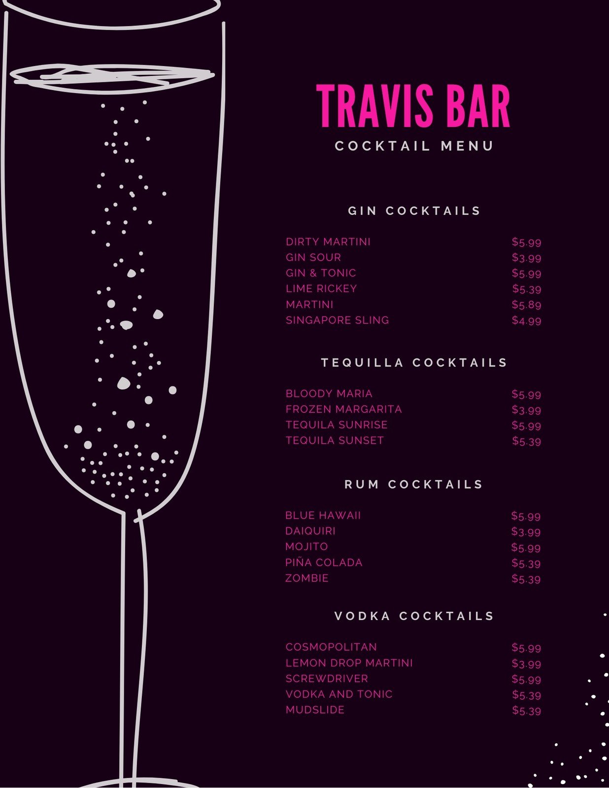 Free printable and customizable cocktail menu templates  Canva For Cocktail Menu Template Word Free