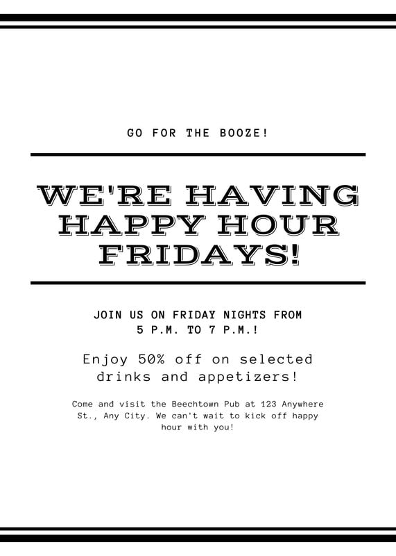 Free printable, customizable happy hour flyer templates Canva