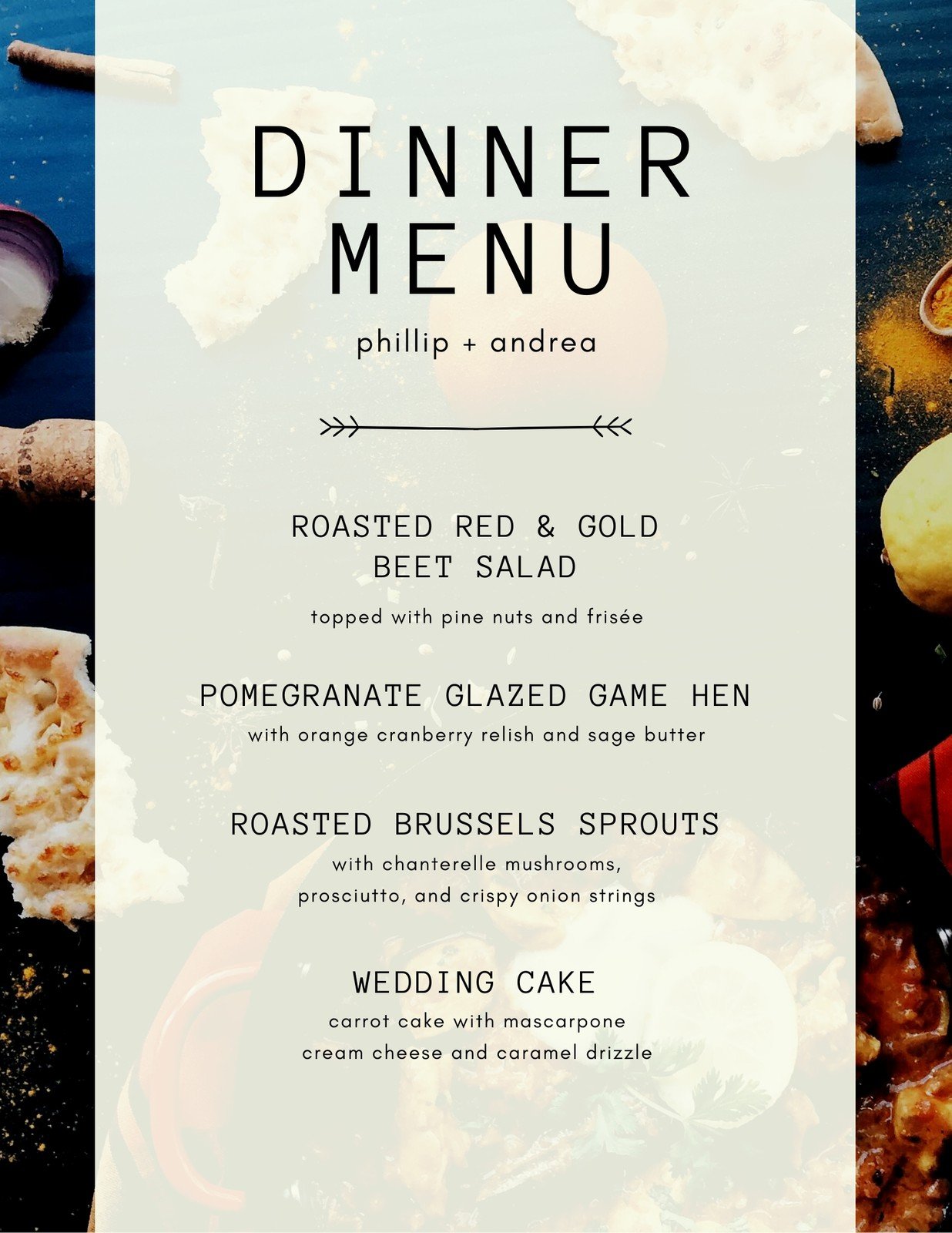 Page 3 - Free printable and customizable dinner party menu templates