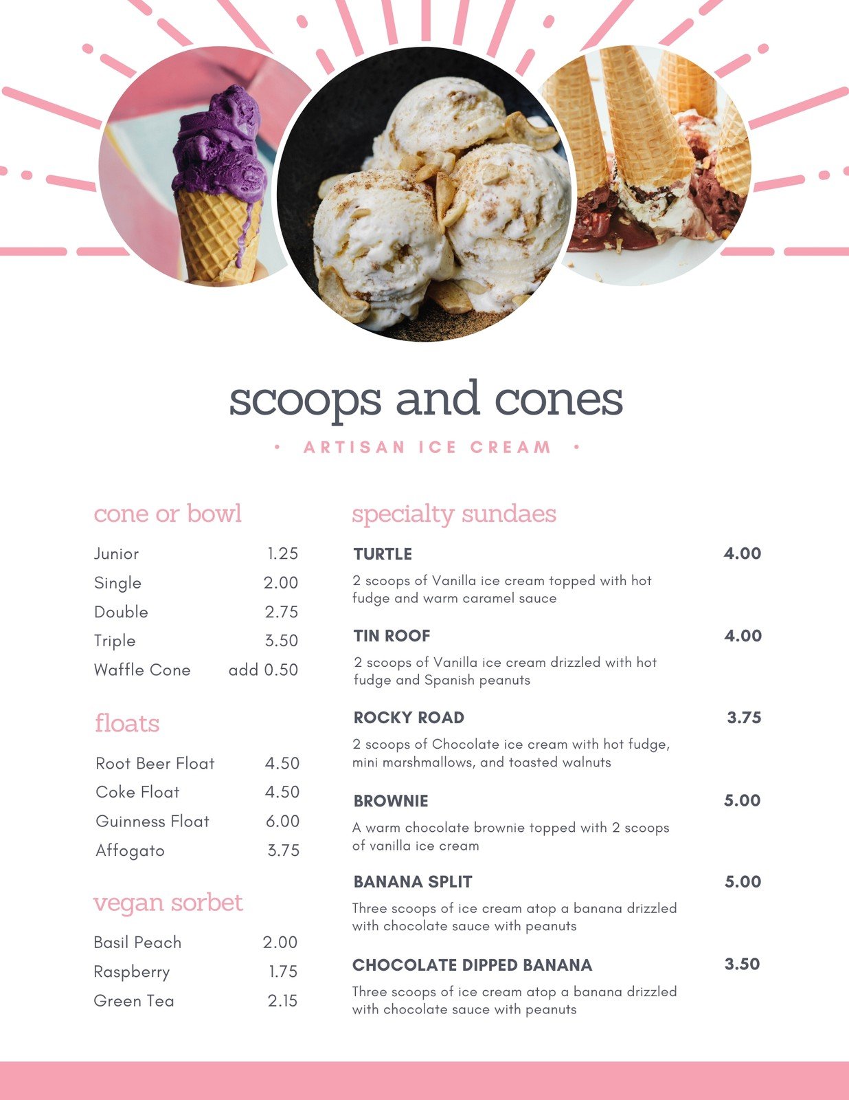 Free printable, customizable ice cream menu templates Canva