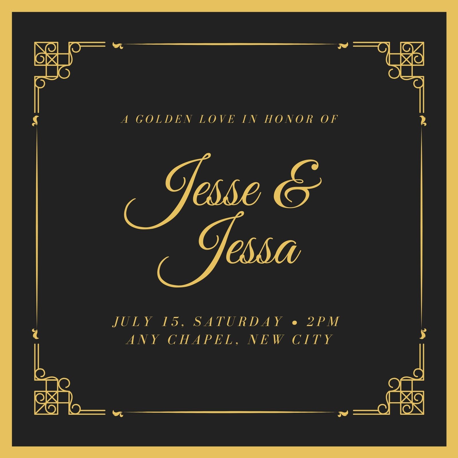 Black and Gold Elegant Gold Wedding Invitation Templates by Canva