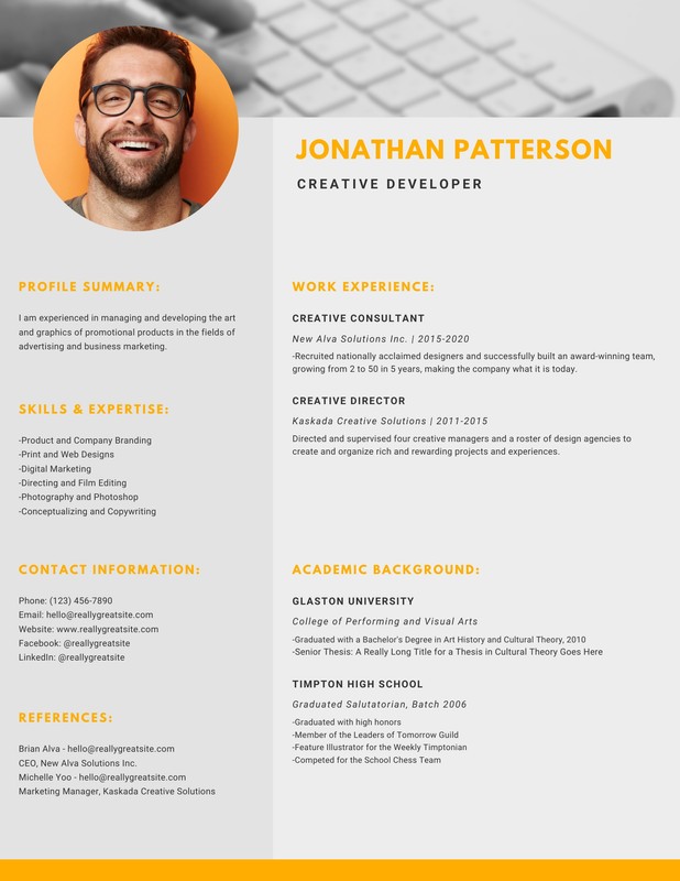 Yellow Creative Director Photo Resume Templates By Canva