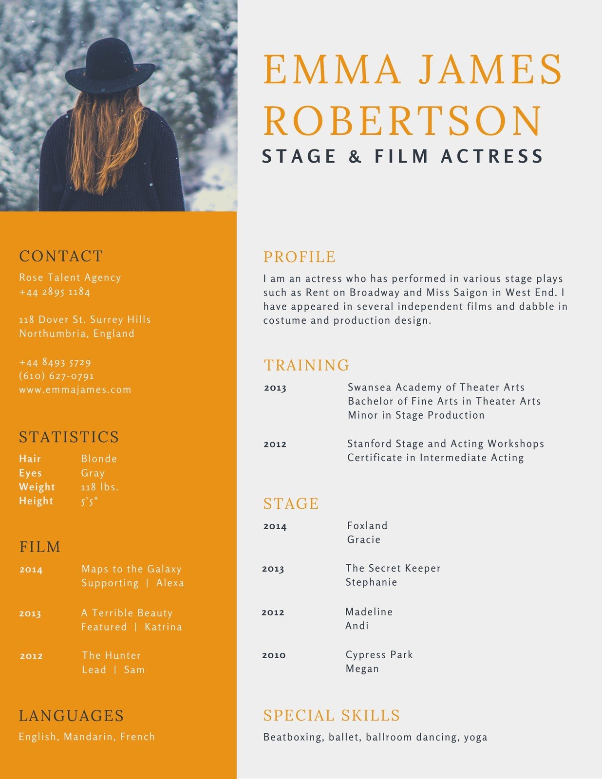 Free custom printable acting resume templates  Canva For Theatrical Resume Template Word