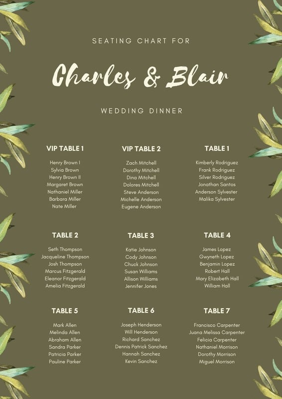  Wedding seating chart templates