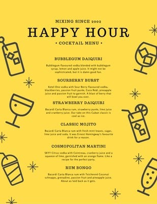 Free Printable And Customizable Cocktail Menu Templates Canva