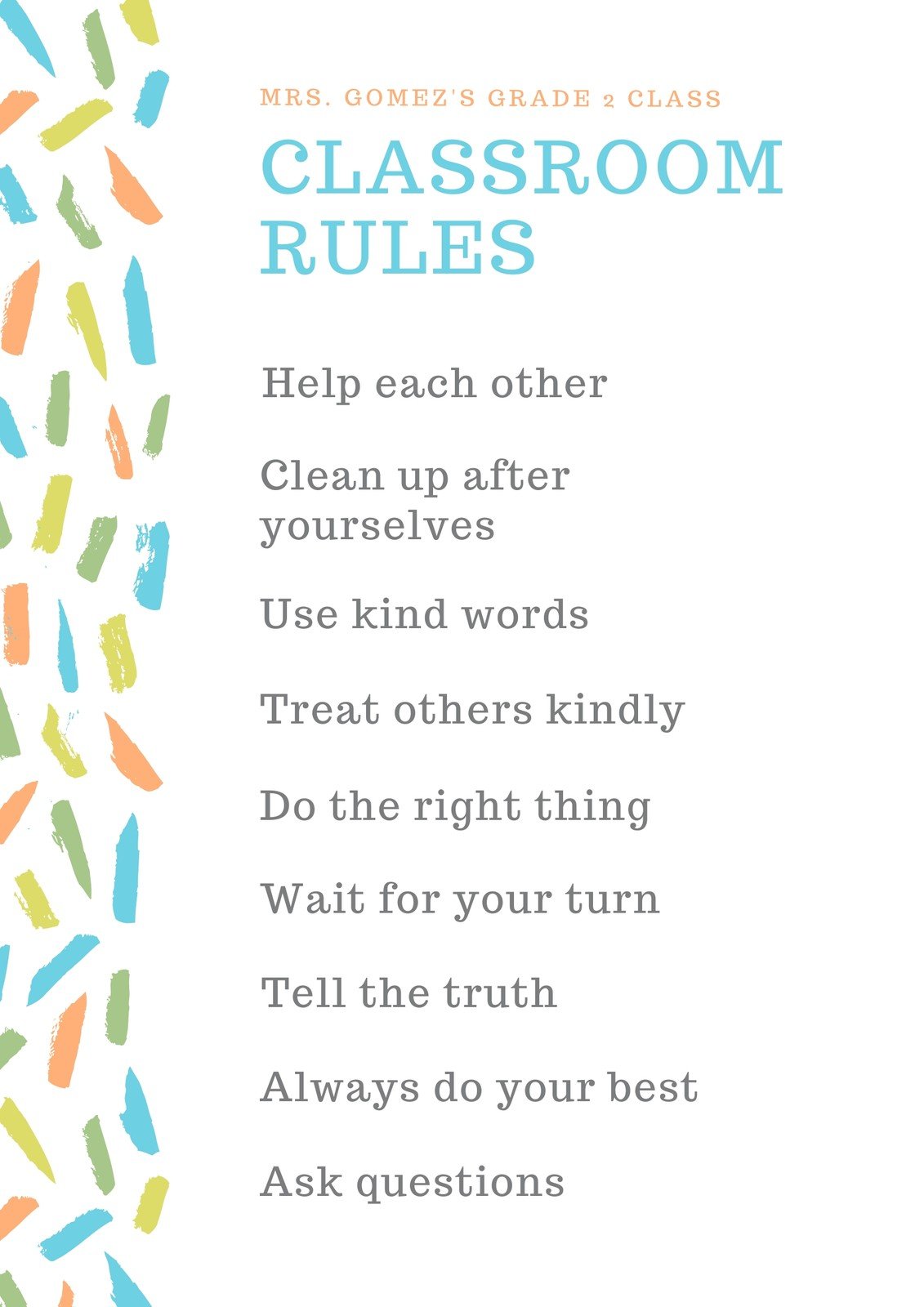 Free custom printable classroom rules poster templates   Canva