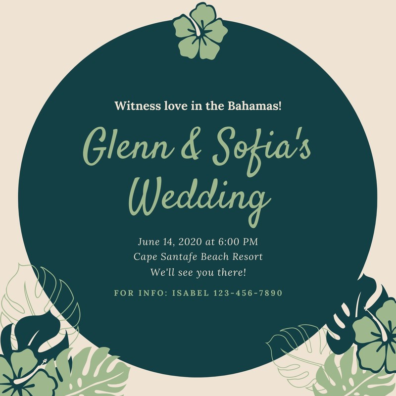 Green And Cream Circle Floral Destination Wedding Invitation