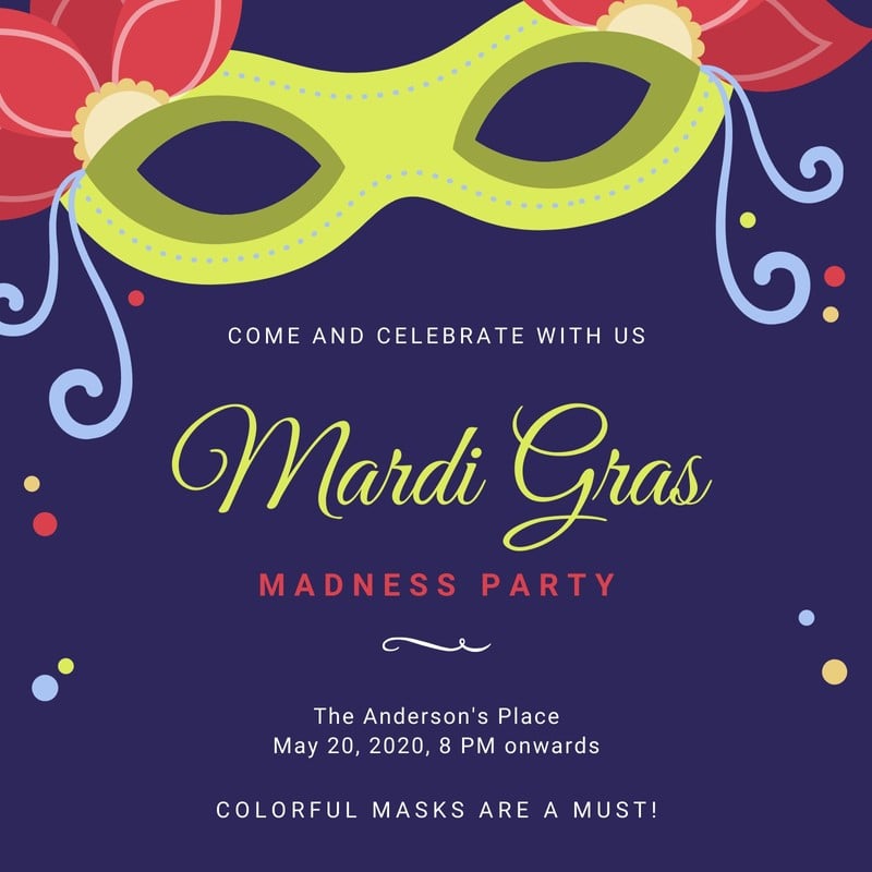 Free printable, customizable Mardi Gras invitation templates Canva