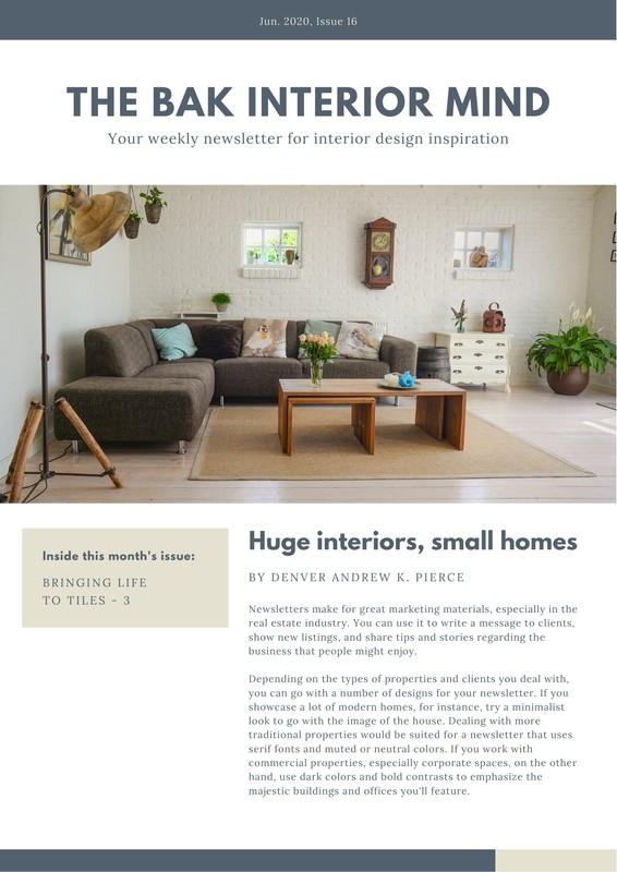Blue And Gray Interior Design Newsletter Templates By Canva