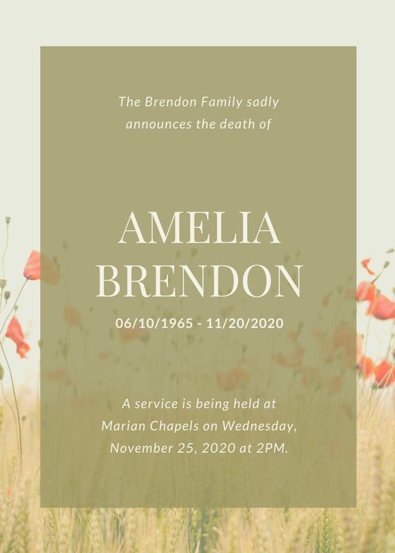 Free and customizable death announcement templates Canva