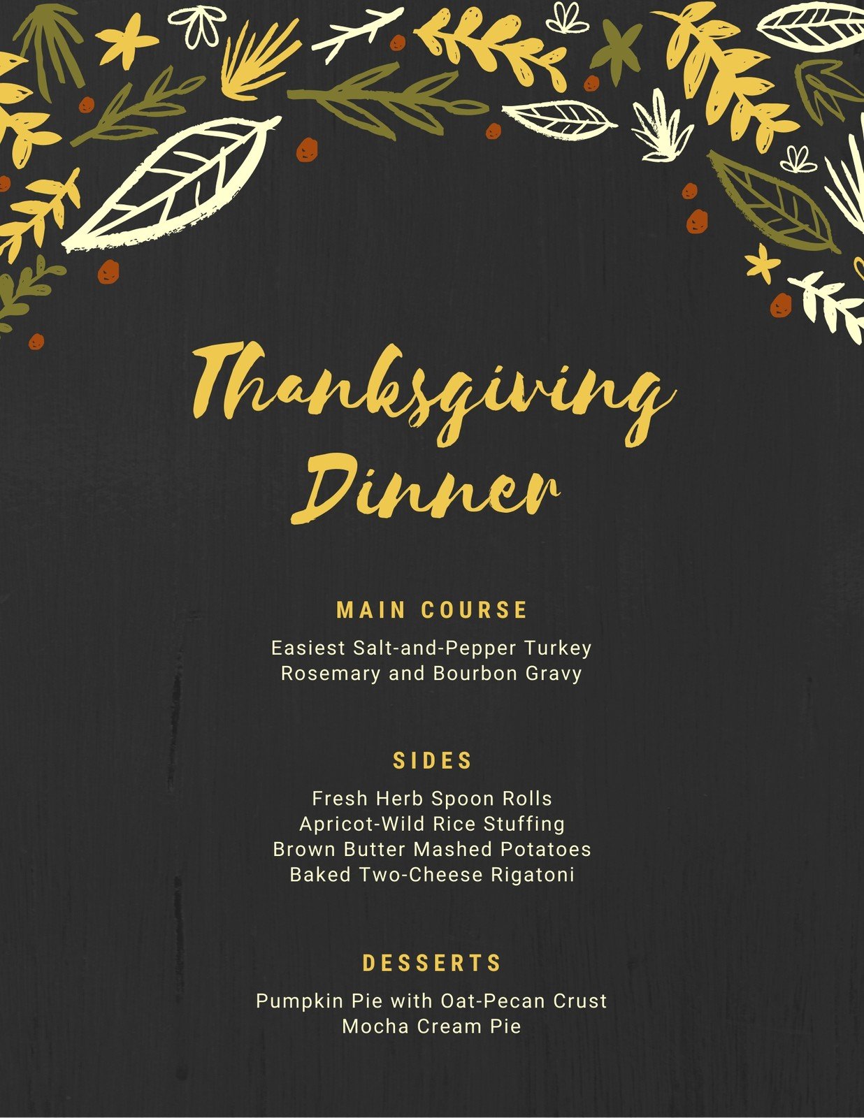 Free printable, customizable Thanksgiving menu templates  Canva For Free Printable Menu Template