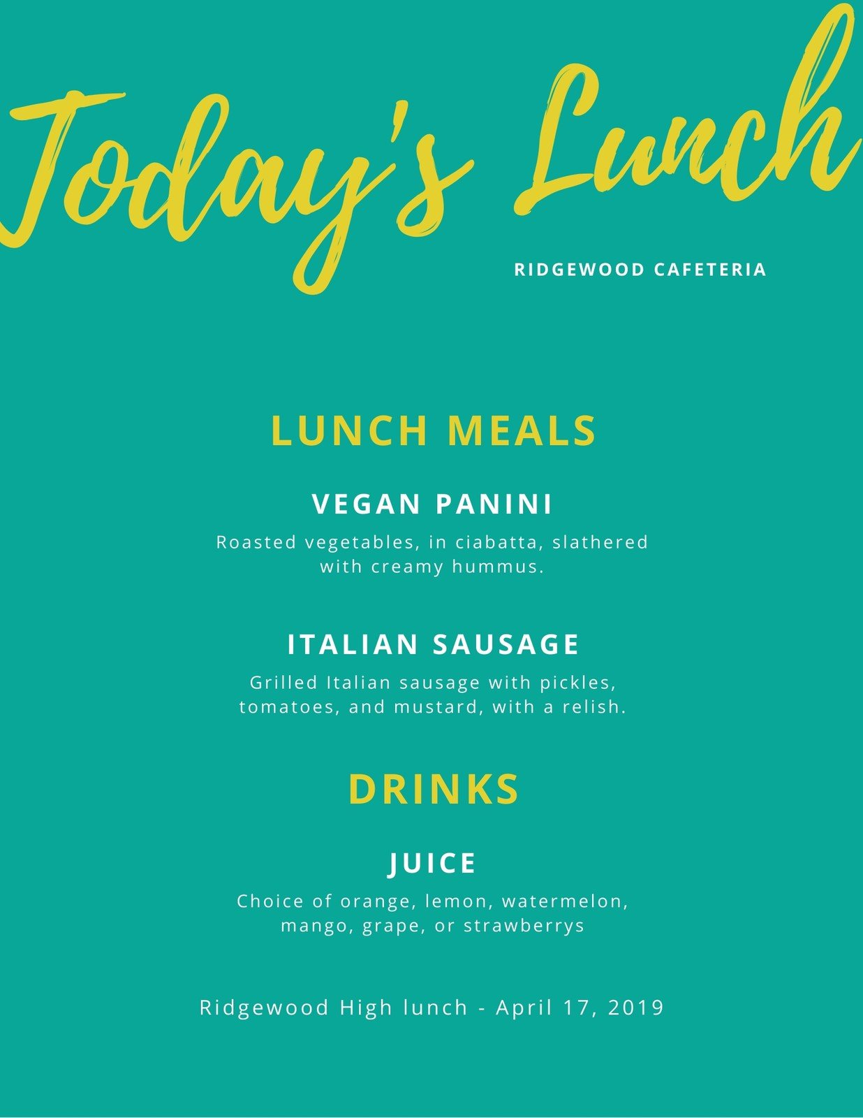 Page 21 - Free printable, customizable lunch menu templates  Canva Inside School Lunch Menu Template