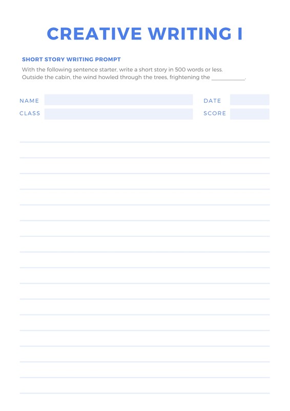 Blue White Minimal Sentence Starter Writing Prompt Worksheet