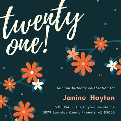 Free, custom printable 21st birthday invitation templates | Canva