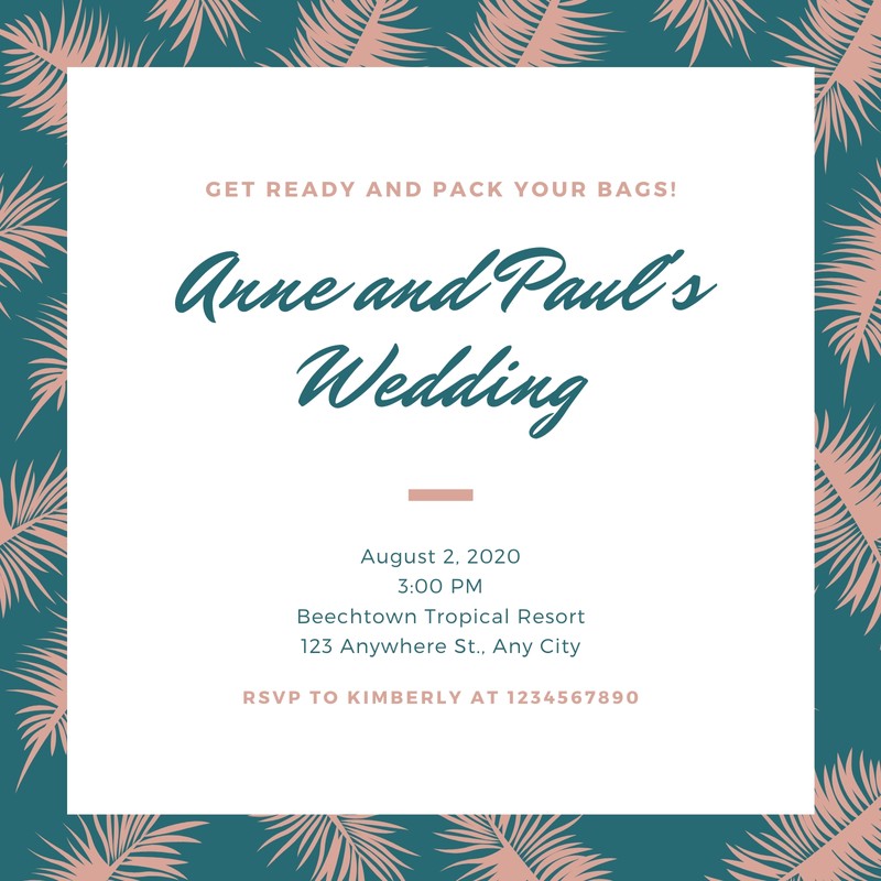 Green Tropical Destination Wedding Invitation Templates By Canva