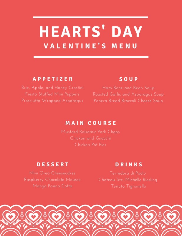 Red With Hearts Valentine S Day Food And Drink Menu Templates By