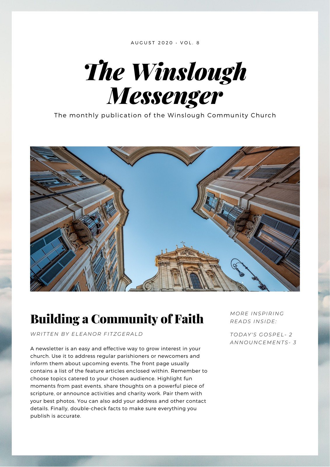 Free custom printable church newsletter templates Canva