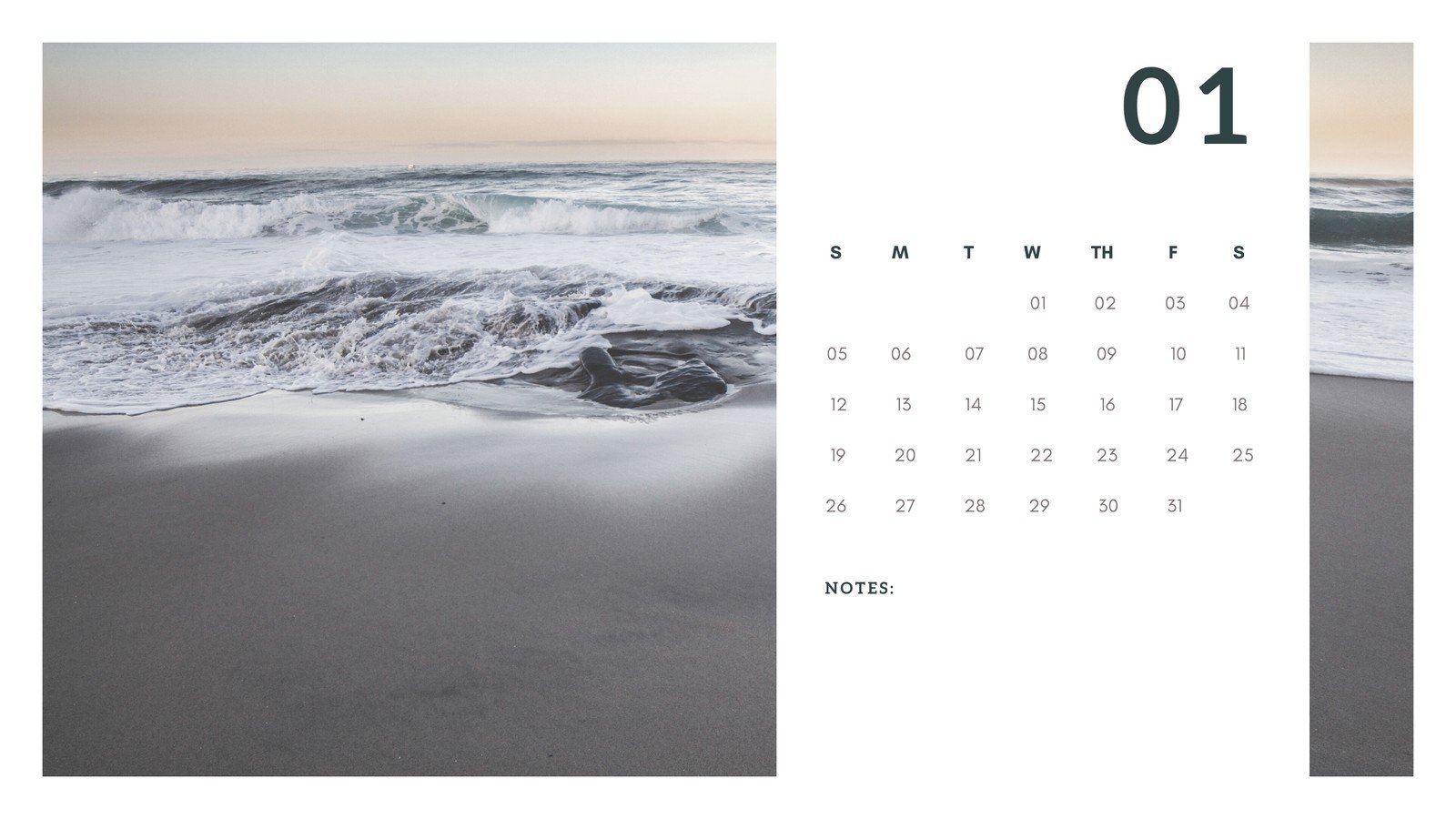 White Minimalist Beach Photo Calendar