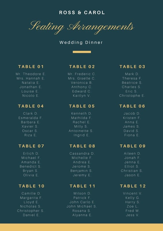 Quinceanera Seating Chart Template