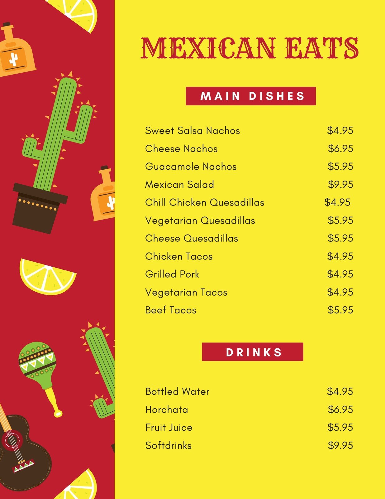 mexican menu examples