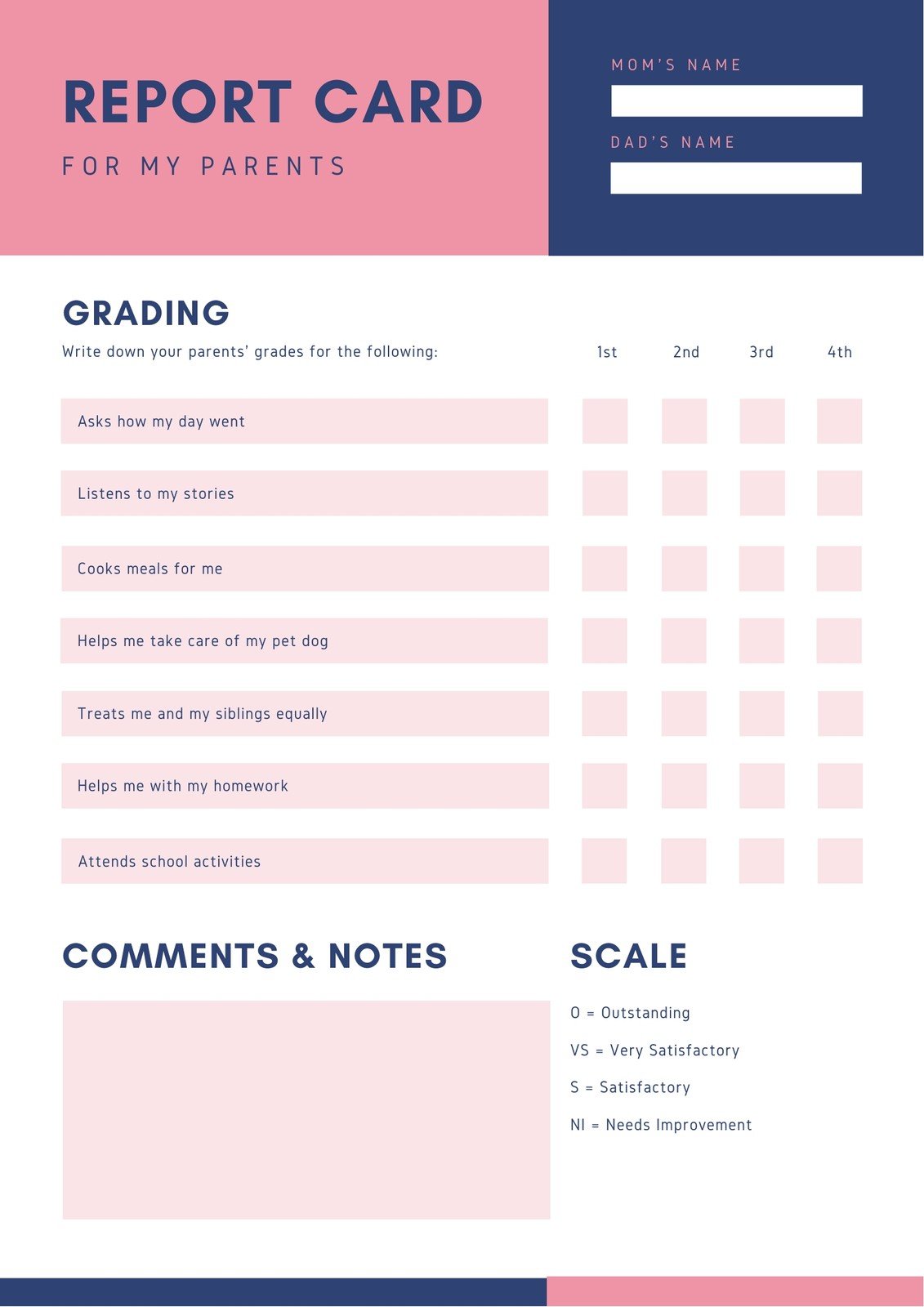 Free custom printable parent report card templates  Canva Intended For Boyfriend Report Card Template