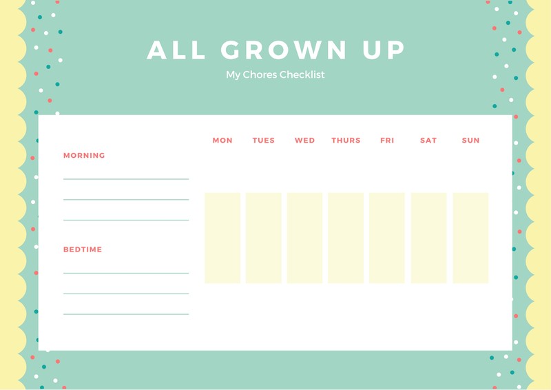 Green Yellow Dotted Border Toddler Chore Chart - Templates ...