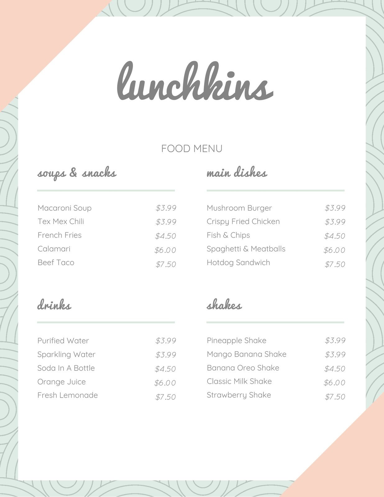 Free printable, customizable lunch menu templates  Canva With School Lunch Menu Template