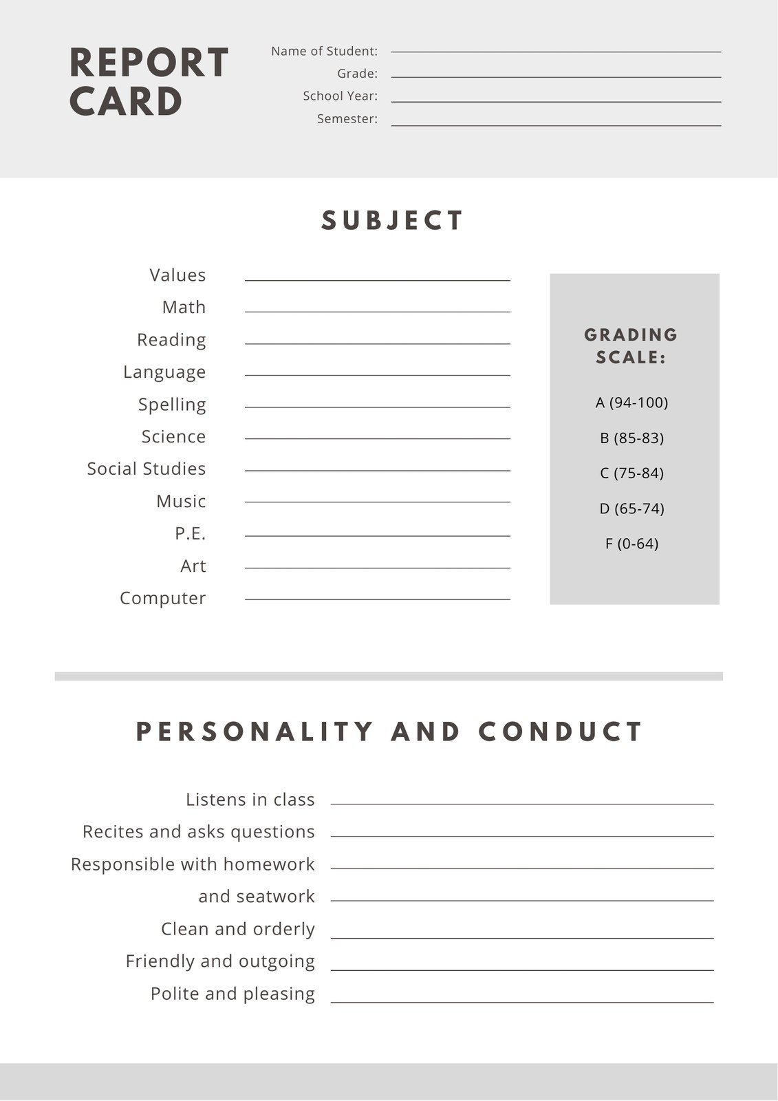 Page 22 - Free, printable, customizable report card templates  Canva Throughout Blank Report Card Template