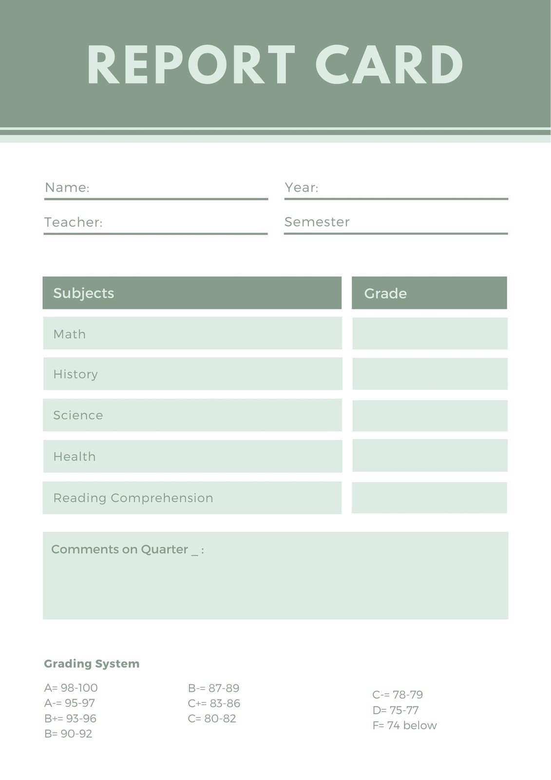 Customize 23+ Homeschool Report Cards Templates Online - Canva In Homeschool Middle School Report Card Template