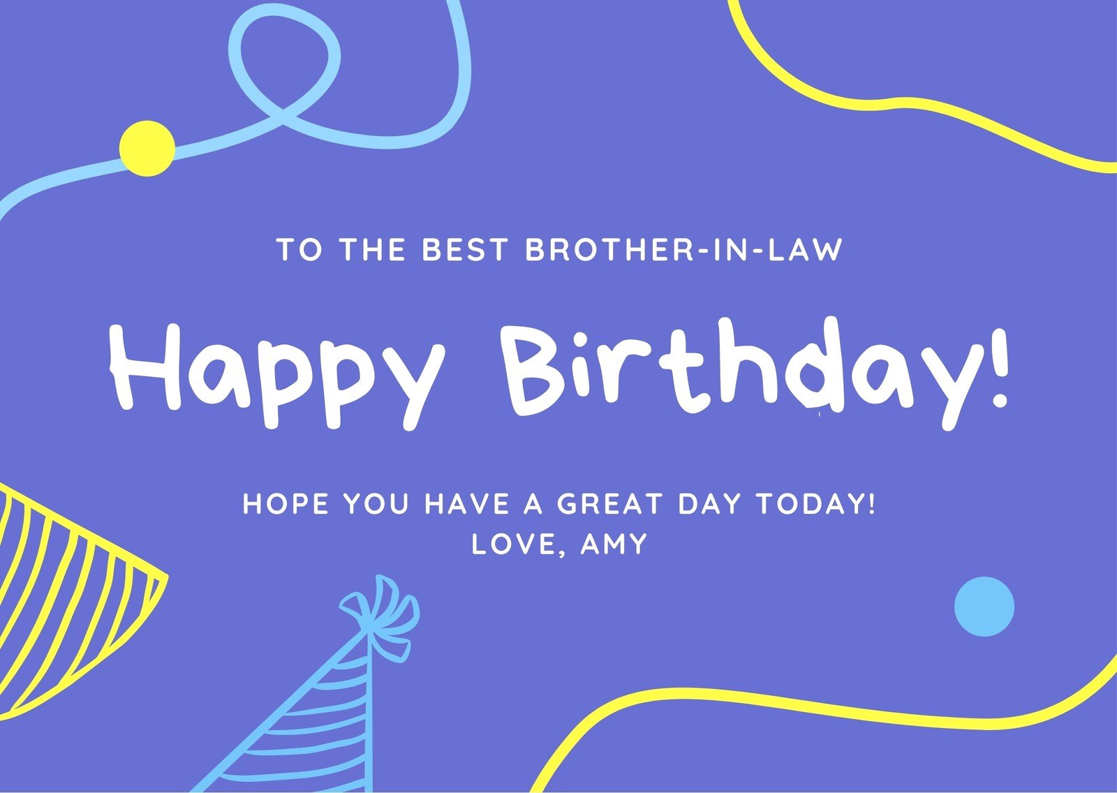 Yellow Teal Brother in Law Birthday Card - Templates by Canva