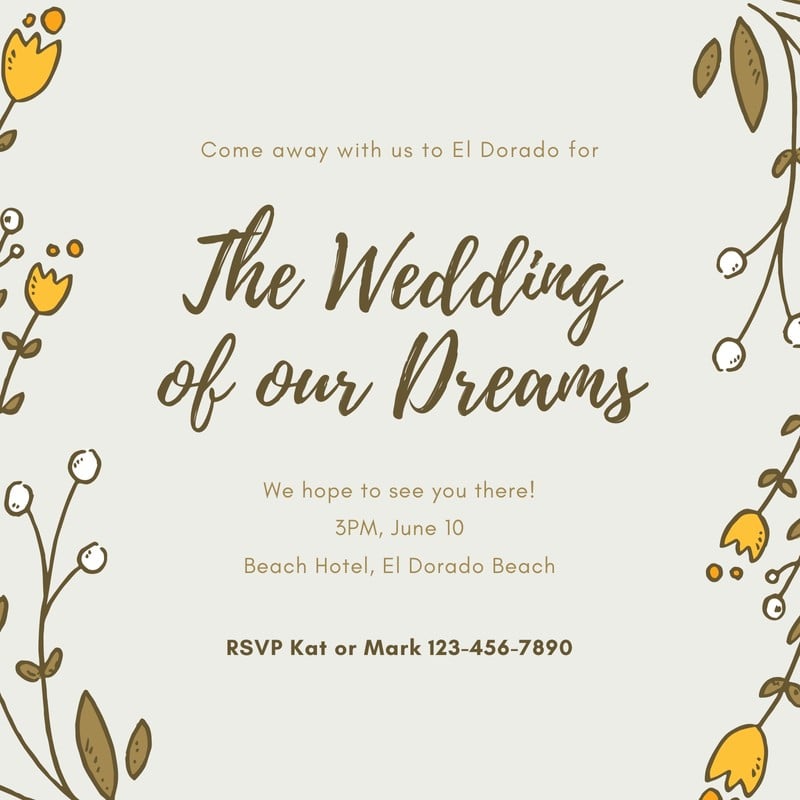 Green And Cream Leaves Destination Wedding Invitation Templates