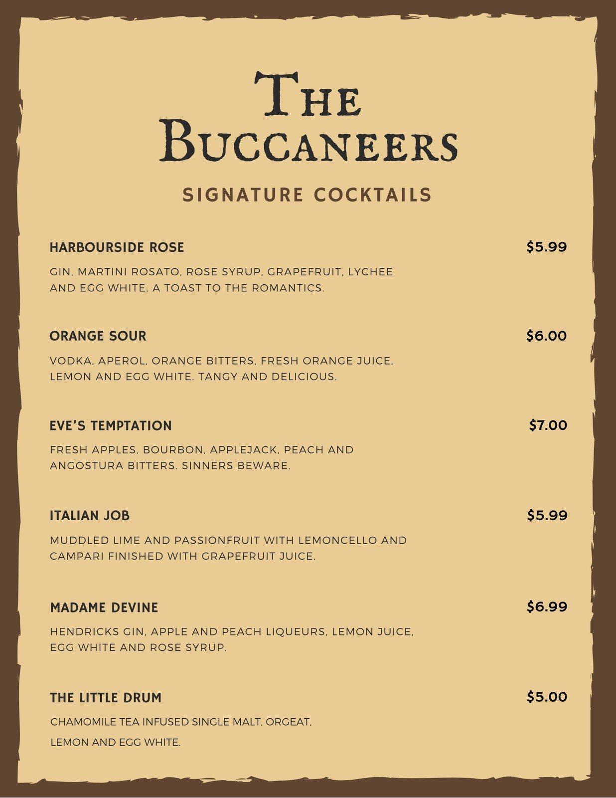 Free printable and customizable cocktail menu templates  Canva With Cocktail Menu Template Word Free