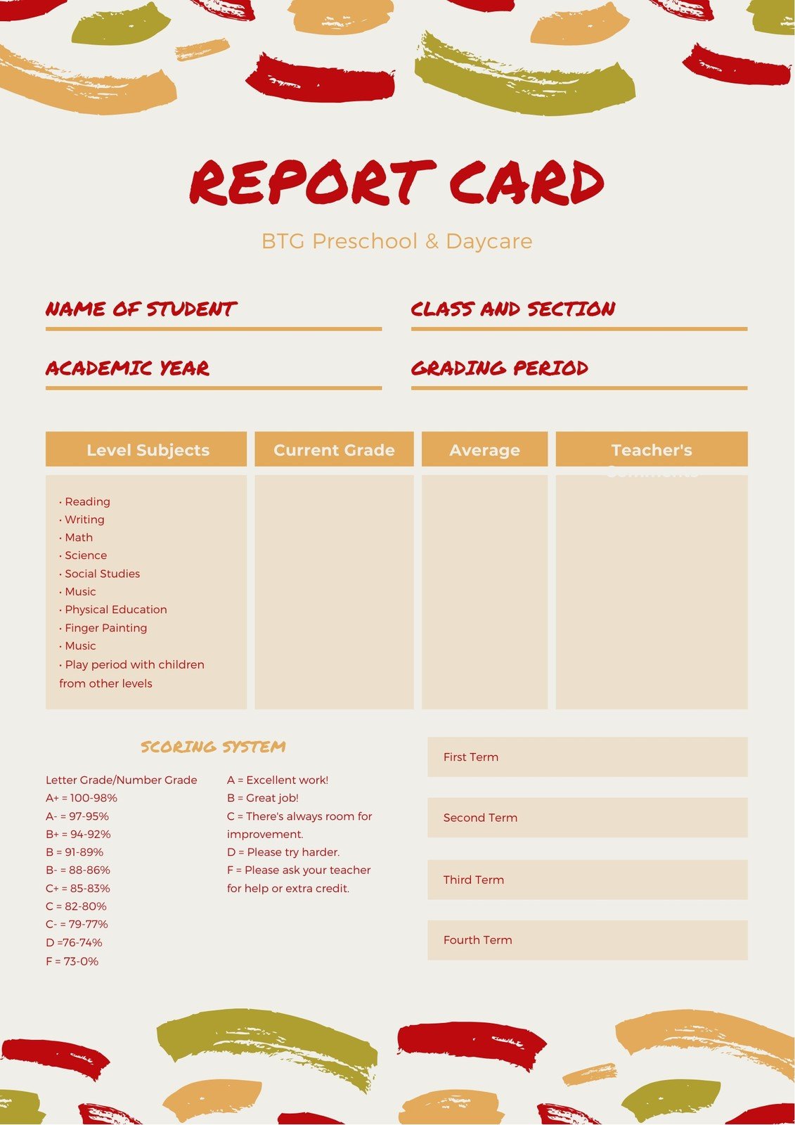 Customize 46+ Preschool Report Cards Templates Online - Canva