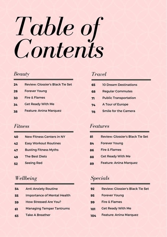 table of content for a business plan