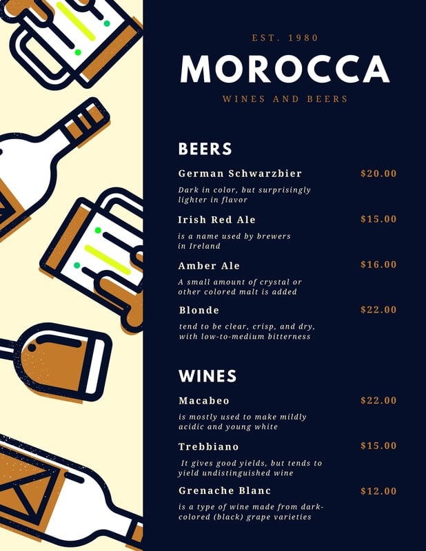 Free printable and customizable wine menu templates Canva