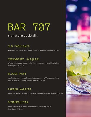 Free Printable And Customizable Cocktail Menu Templates Canva