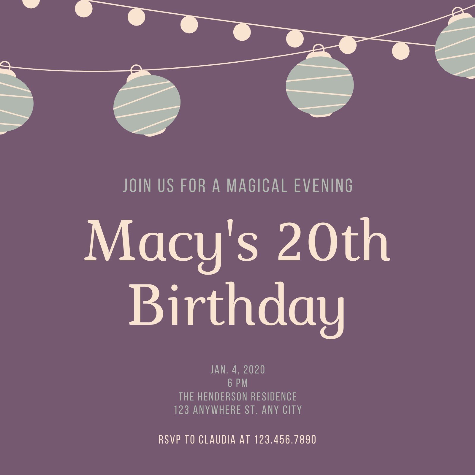 Purple and Green 20th Birthday Invitation - Templates by Canva