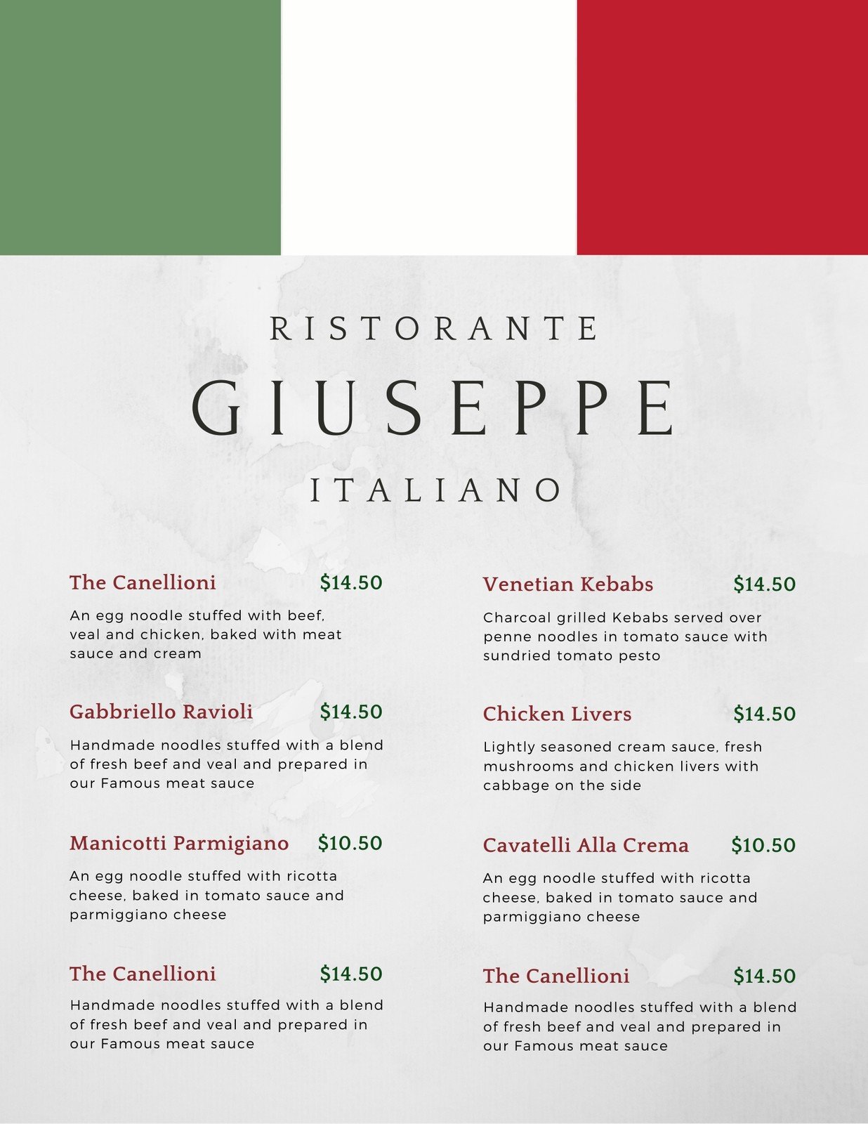 Free printable and customizable Italian menu templates Canva
