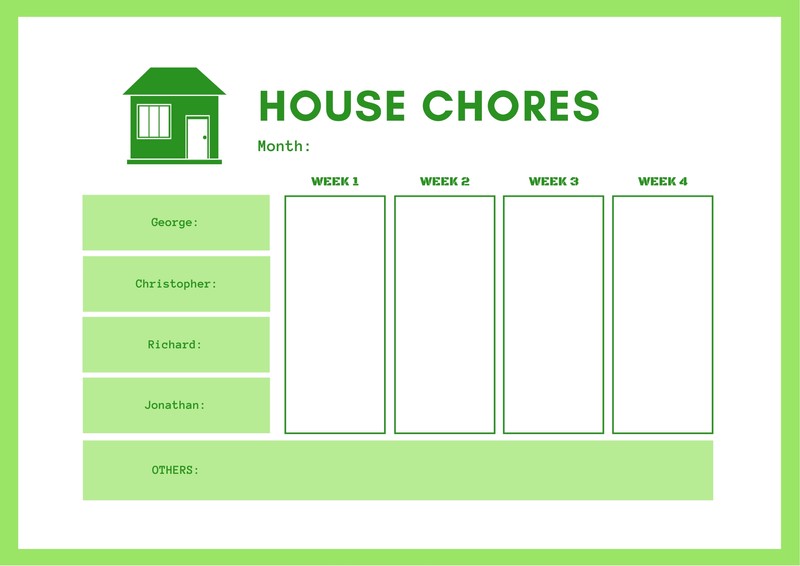 House Chores Chart Template