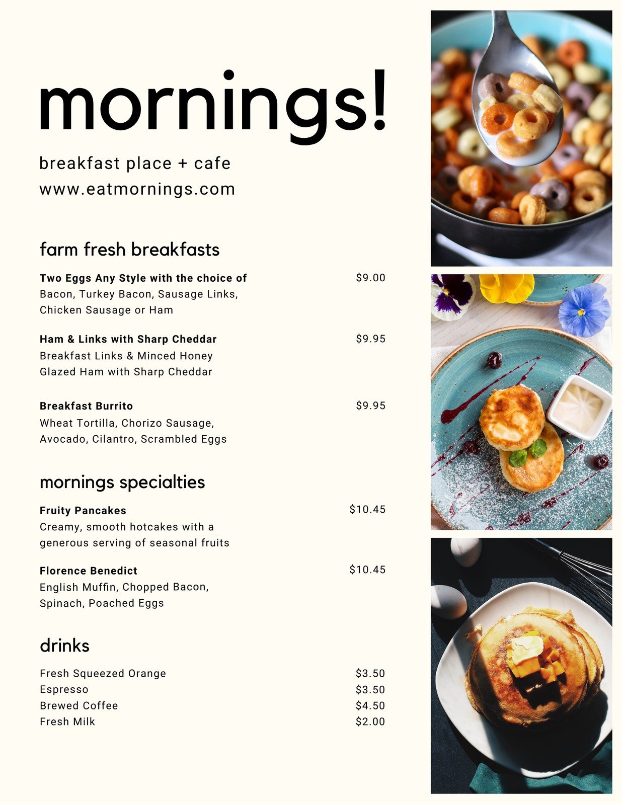 Free, custom printable breakfast menu templates  Canva For Breakfast Menu Template Word
