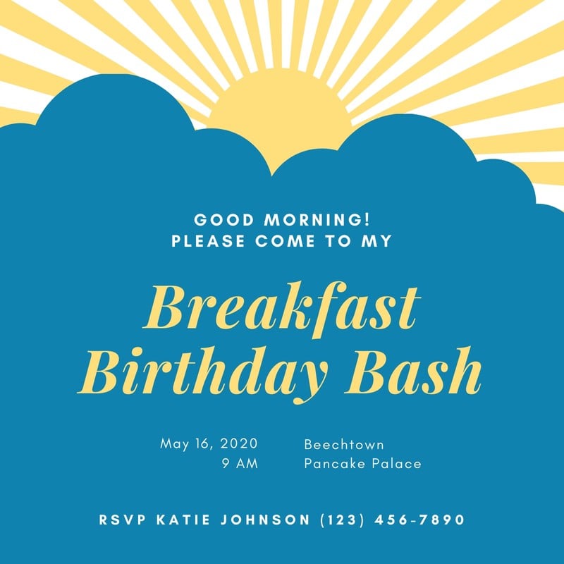 Free custom printable breakfast invitation templates Canva