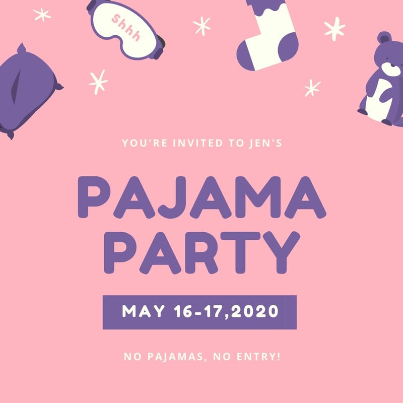 Free custom printable pajama party invitation templates Canva