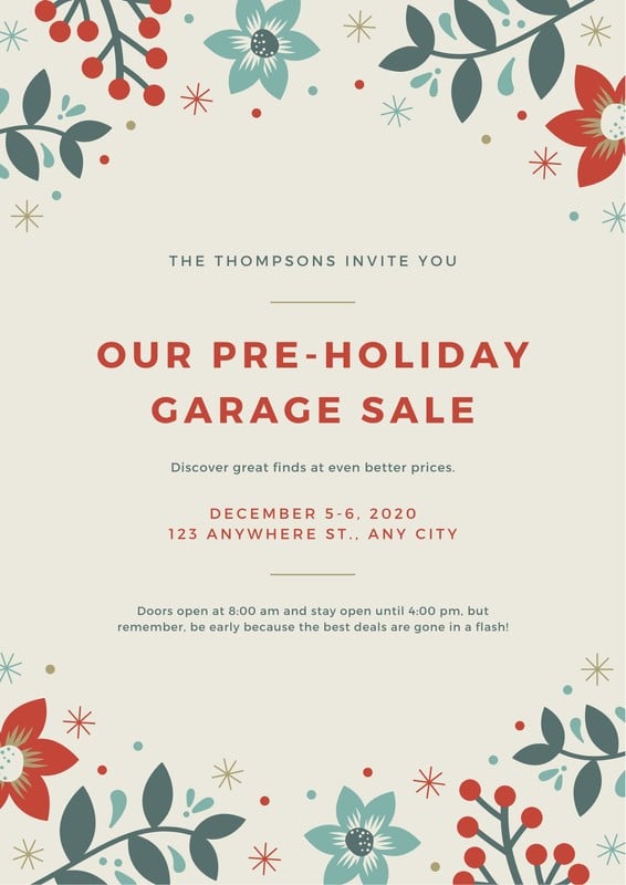 Green And Red Leaves Garage Sale Personal Flyer Templates By Canva