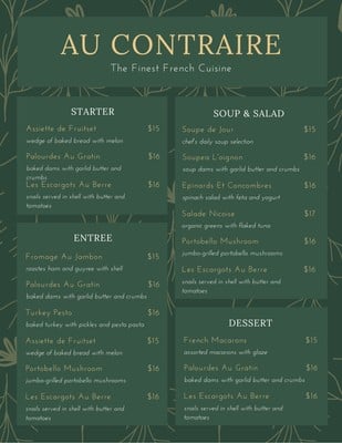 Free printable and customizable French menu templates | Canva