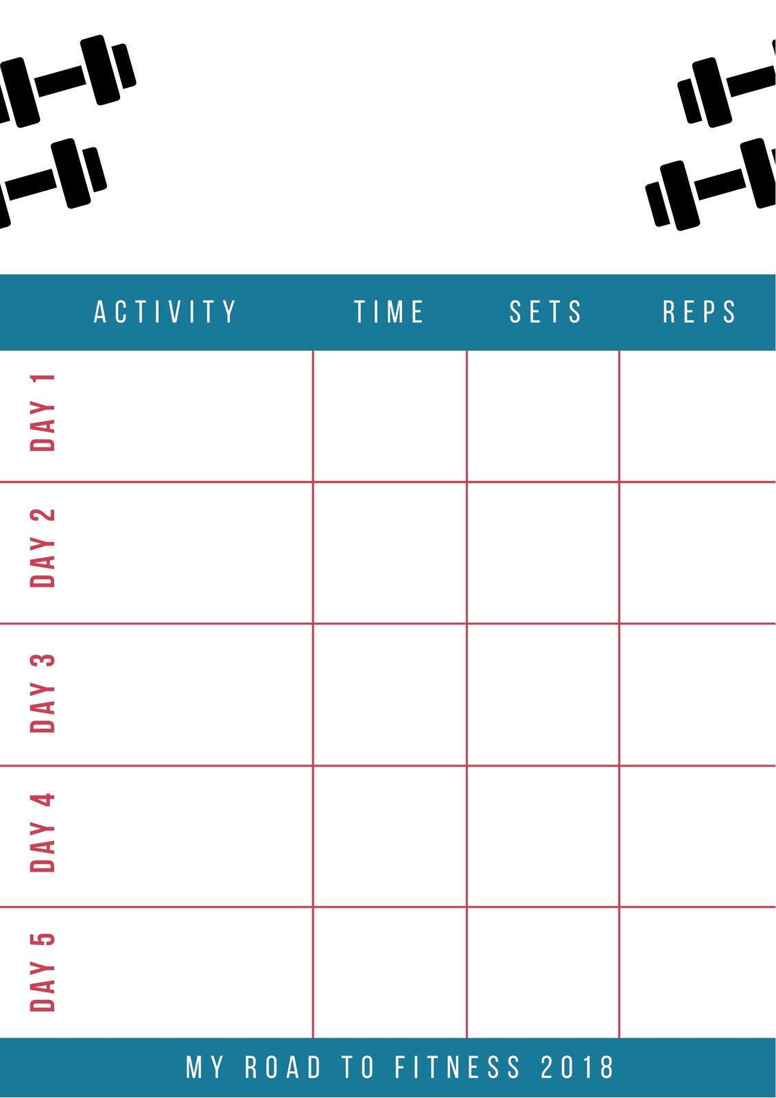 Free, custom printable workout planner templates online  Canva Intended For Blank Workout Schedule Template