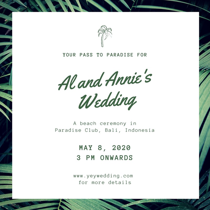 Green White Tropical Destination Wedding Invitation