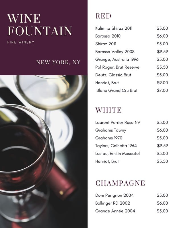 Free printable and customizable wine menu templates Canva