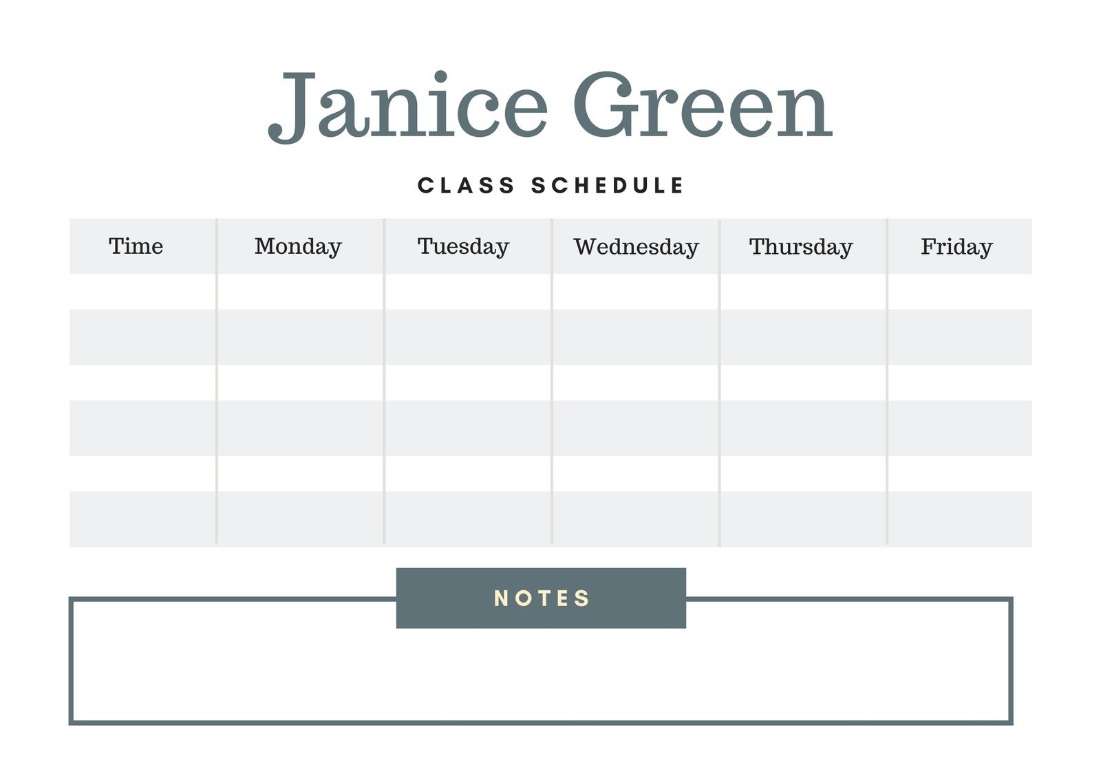 Free printable class schedule templates to customize