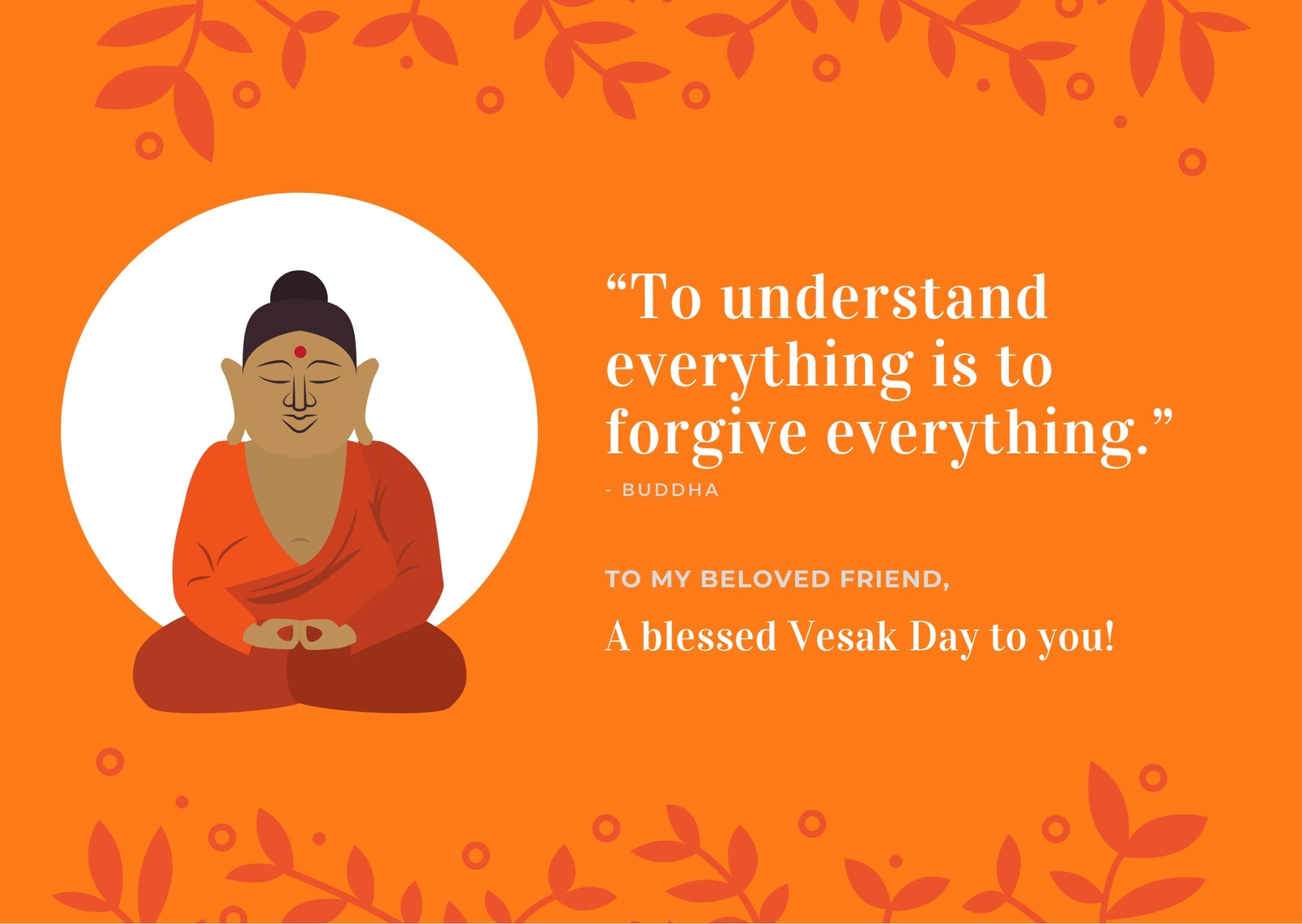 Orange Buddha Leaves Quote Vesak Day Card